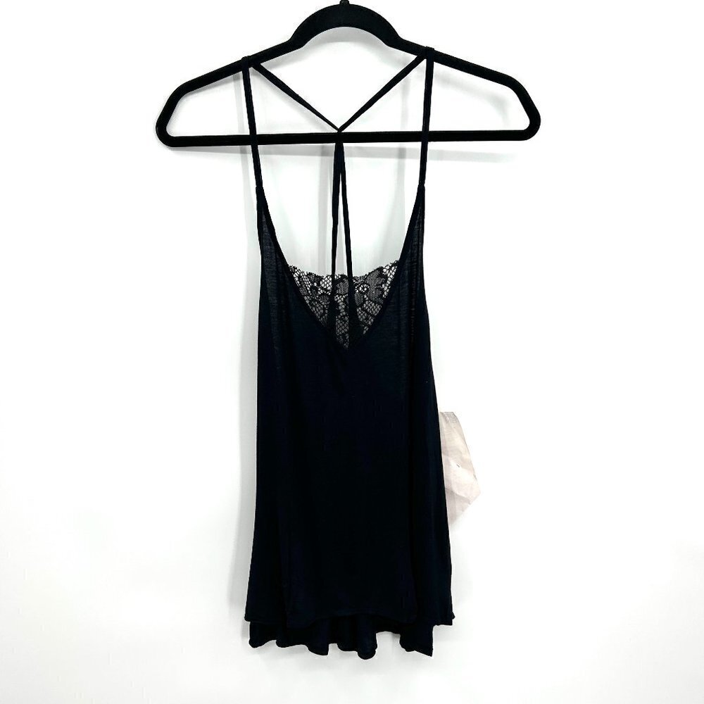NWT URBAN OUTFITTERS Mouchette Black Semi Sheer Lace Strappy Tank Top Medium